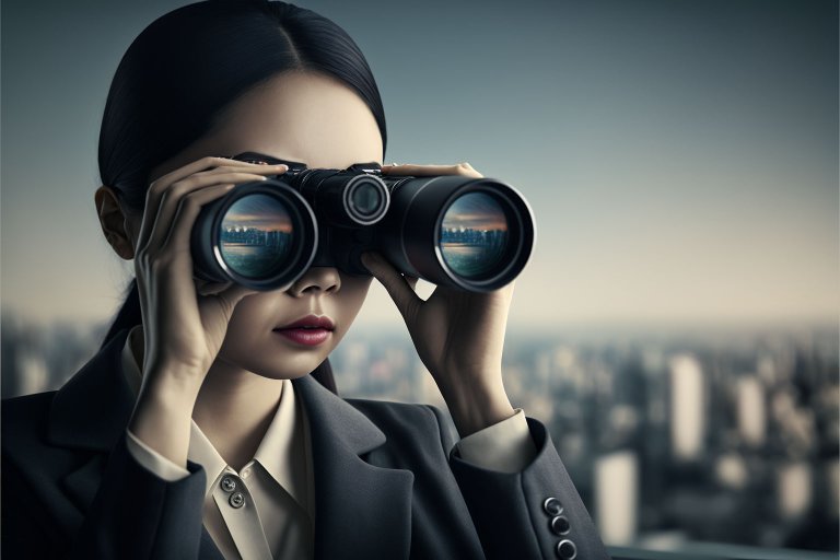 Business woman looking binoculars
