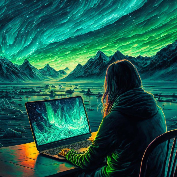Northern lights woman computer client server side